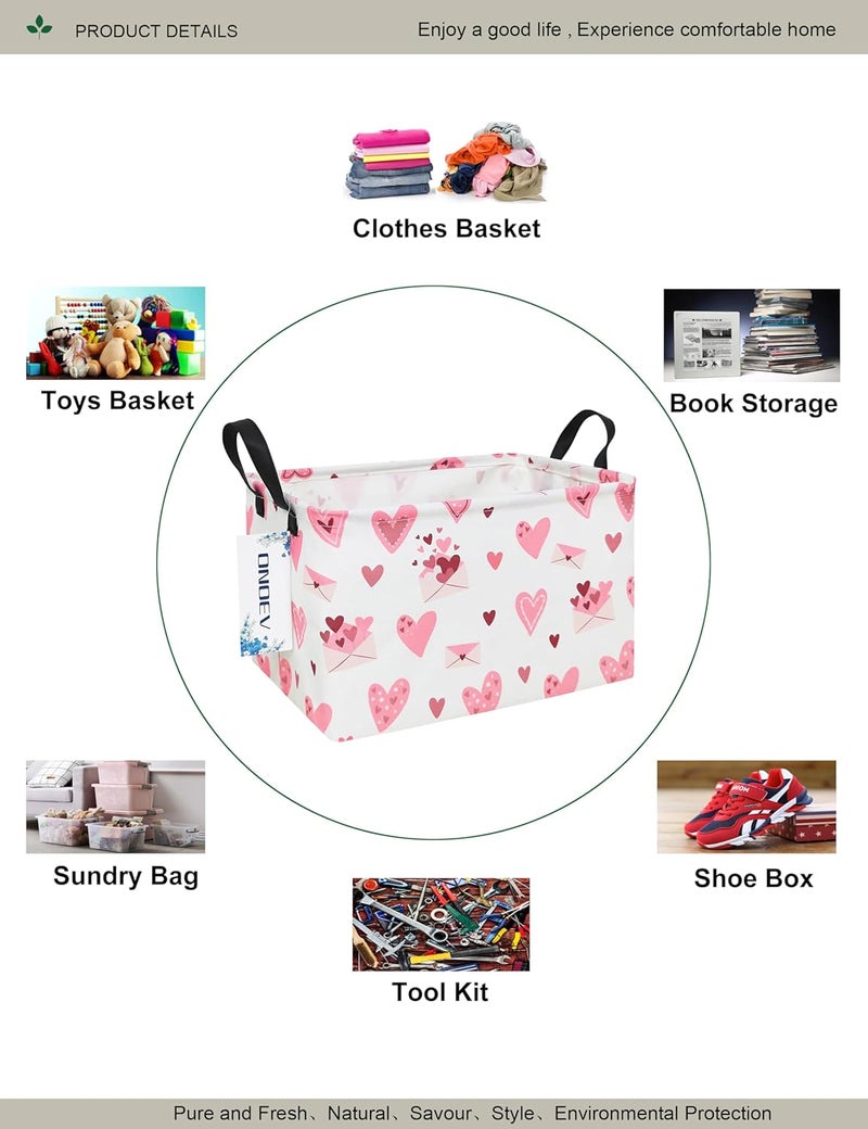 ONOEV Rectangular Folding Laundry Basket,waterproof Canvas Basket,gift basket,Suitable for children's room,Office,Clothes,Toys Storage(Pink Love) - Image 3